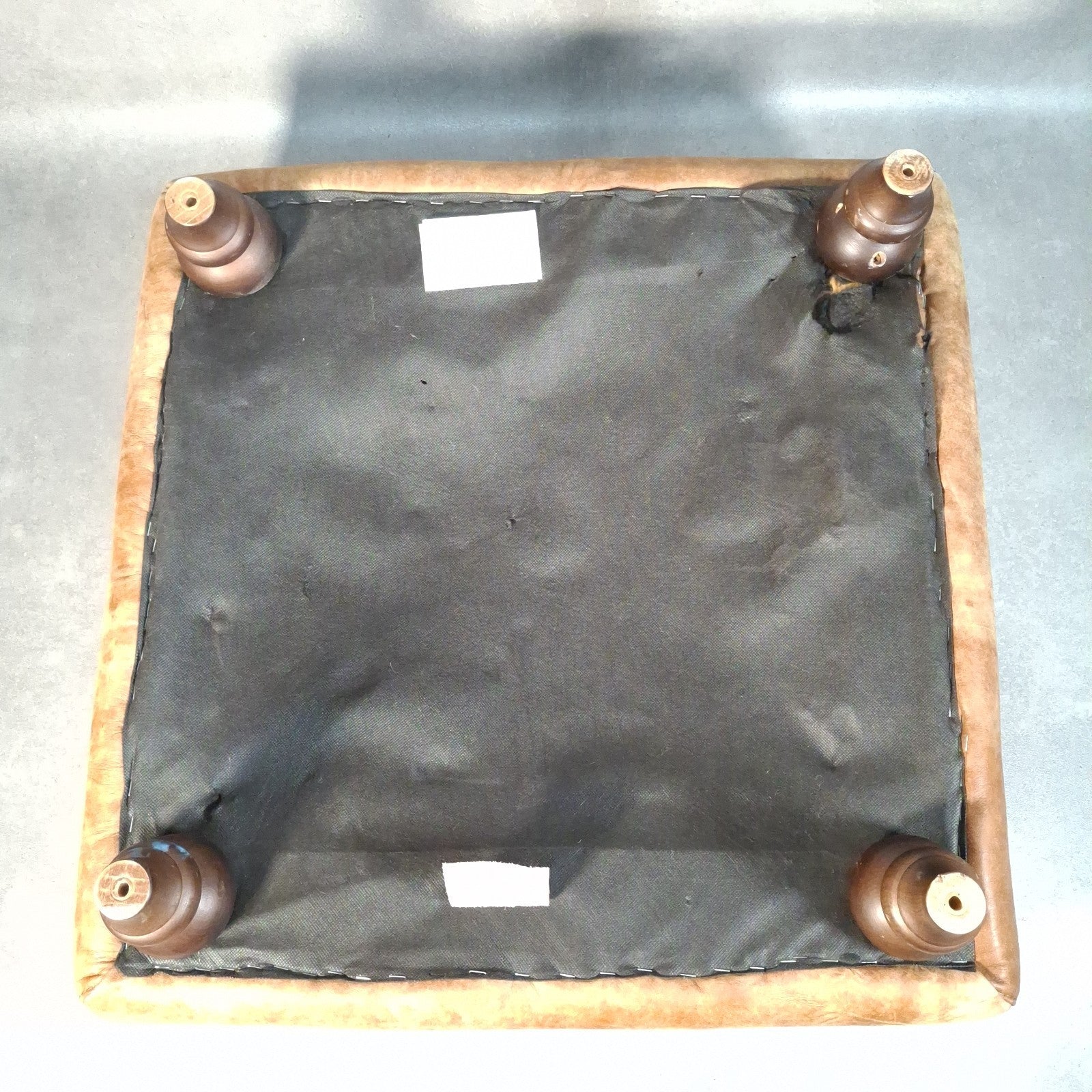Large Square Tan Leather Chesterfield-Style Footstool | Button Top | Rustic | Used | 72cm