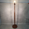 Vintage Carved Wooden Standard Floor Lamp Oriental Bamboo Motif Tall Asian