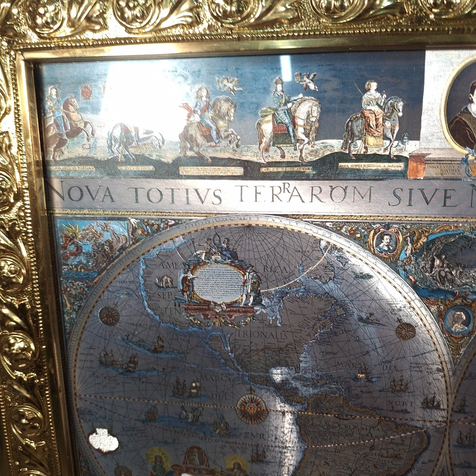 Framed Blaeu Wall Map Print – Nova Orbis Tabula c.1665 Decorative World Map