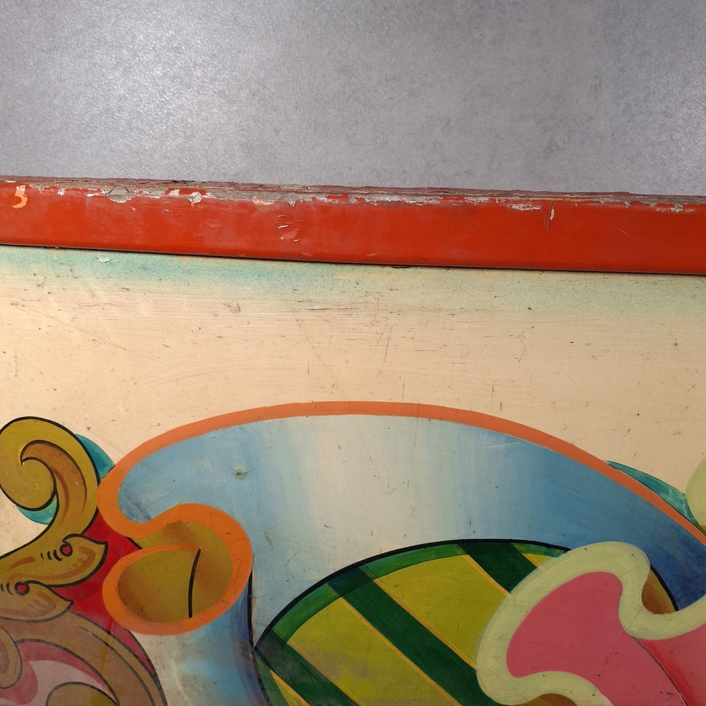 Antique Victorian Fairground Ride Panel | Hand-Painted Curved Timber | c.1890-1915 | Used