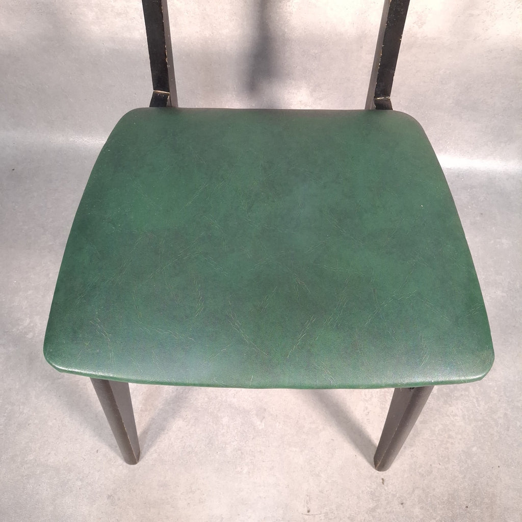 Vintage 1960s Mid-Century Dining Chair | Green Vinyl Seat | Bent Ply Backrest | Black Frame | Used