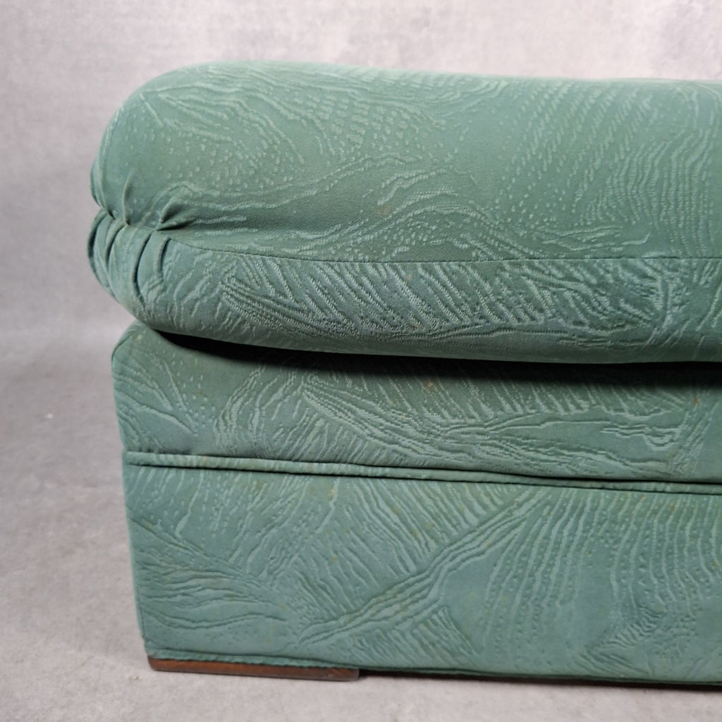 Vintage Roy Allen Upholstered Footstool | Green Velvet-Feel Fabric | 1980s | Made in England | Used
