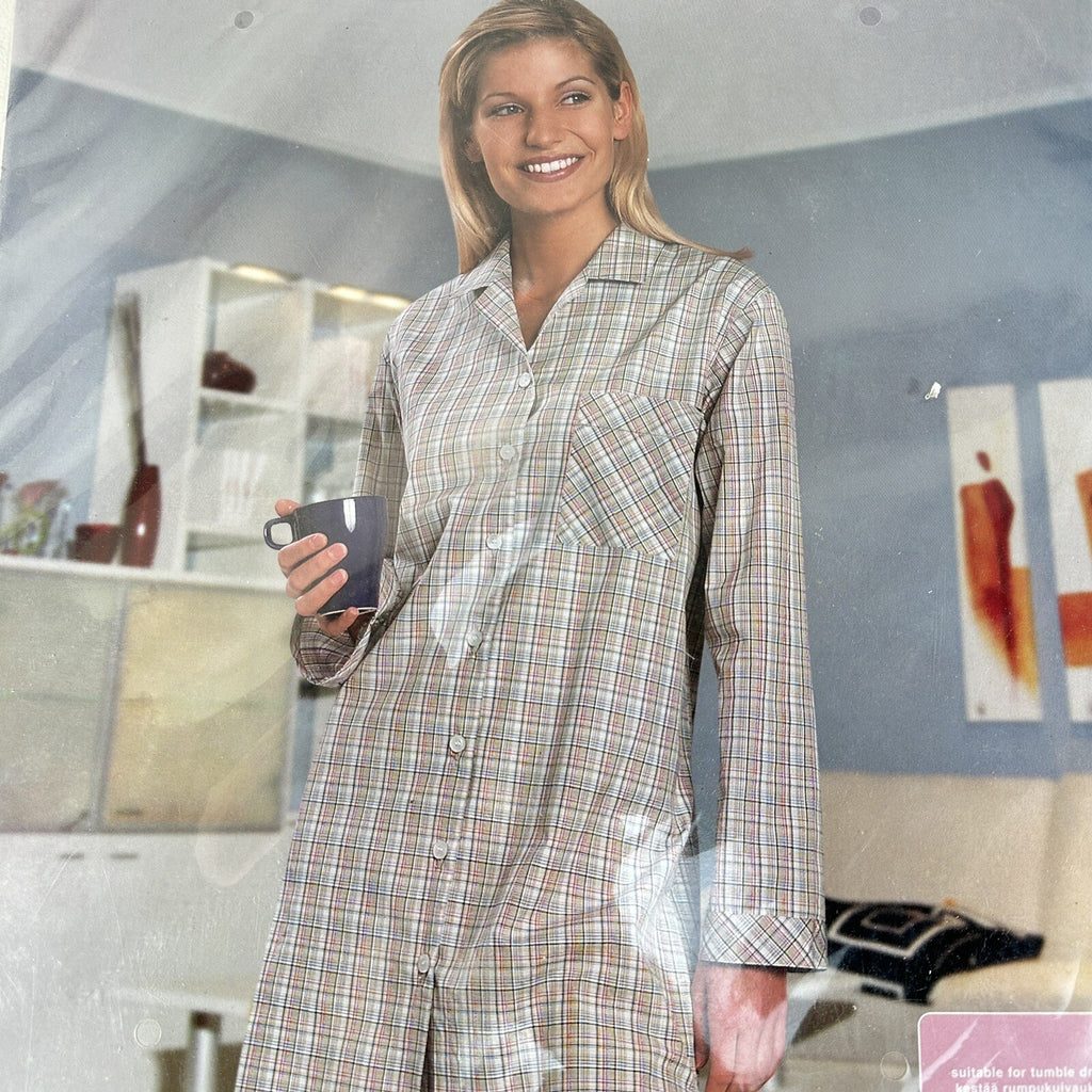 Luna Carina Ladies Bigshirt Nightshirt - 100% Cotton - Check - Size L (44/46) - New Old Stock Unopened
