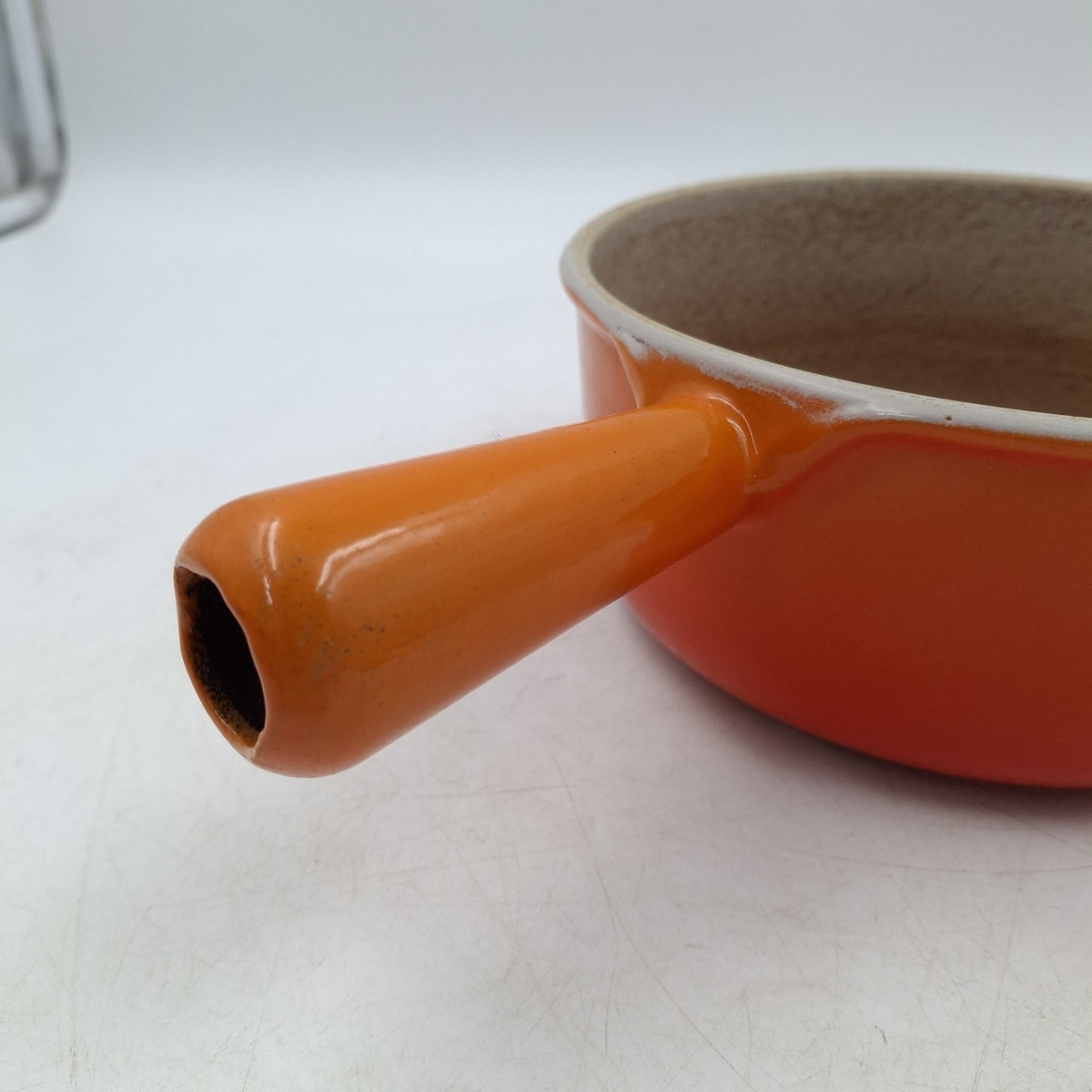 Vintage Cousances 18 Cast Iron Saucepan with Lid - Orange Enamel - Made in France - Used
