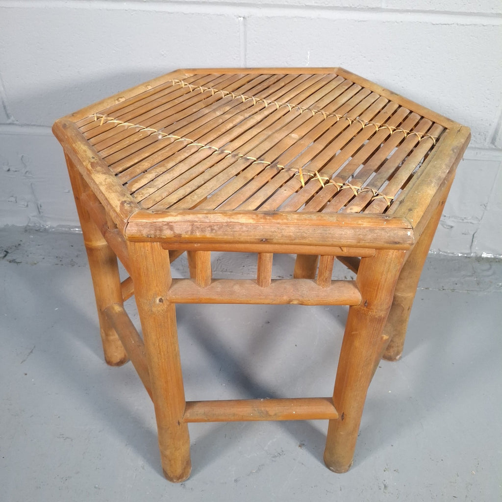 Vintage Hexagonal Rattan & Cane Nest of Tables | Boho Side Tables | Used | 43cm
