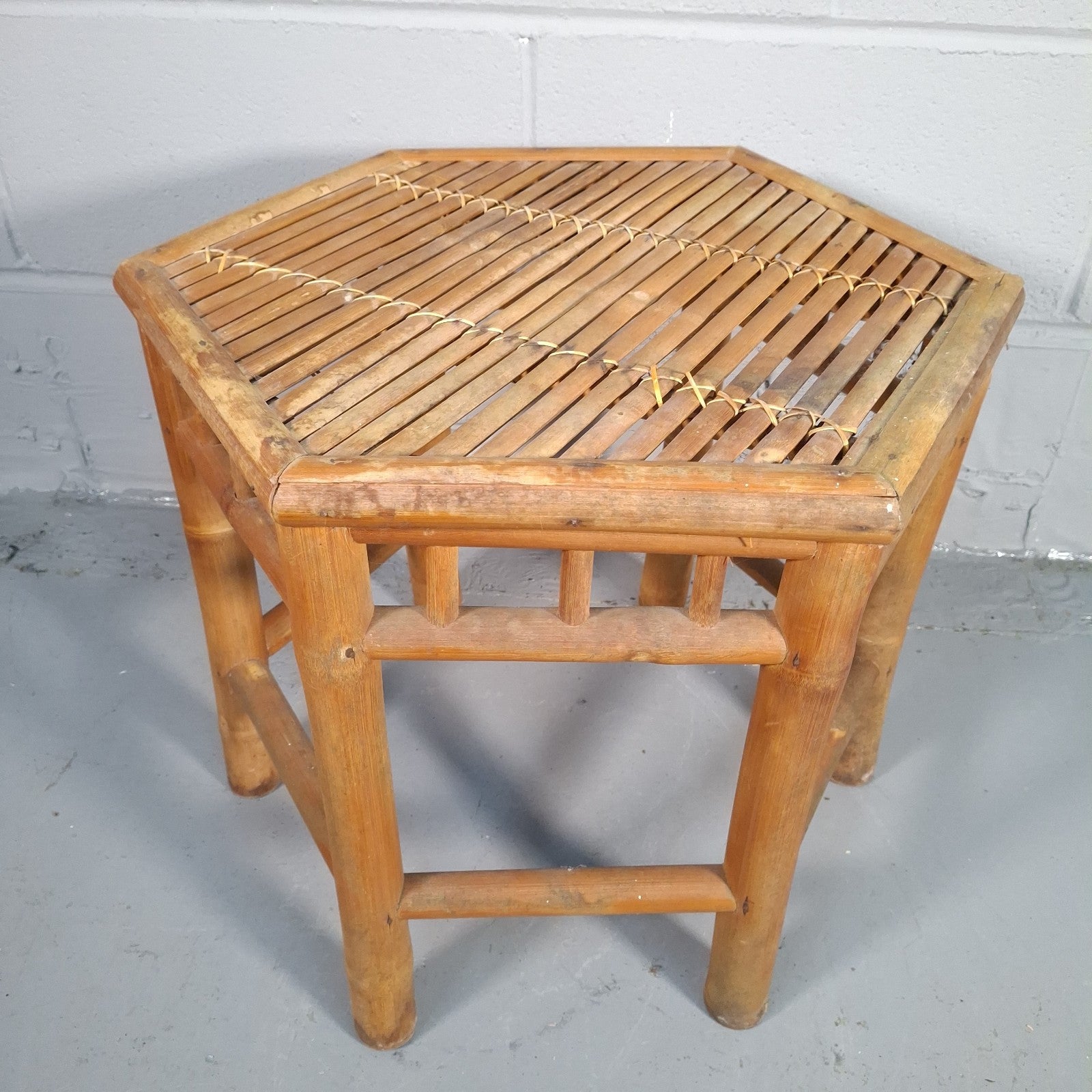 Vintage Hexagonal Rattan & Cane Nest of Tables | Boho Side Tables | Used | 43cm