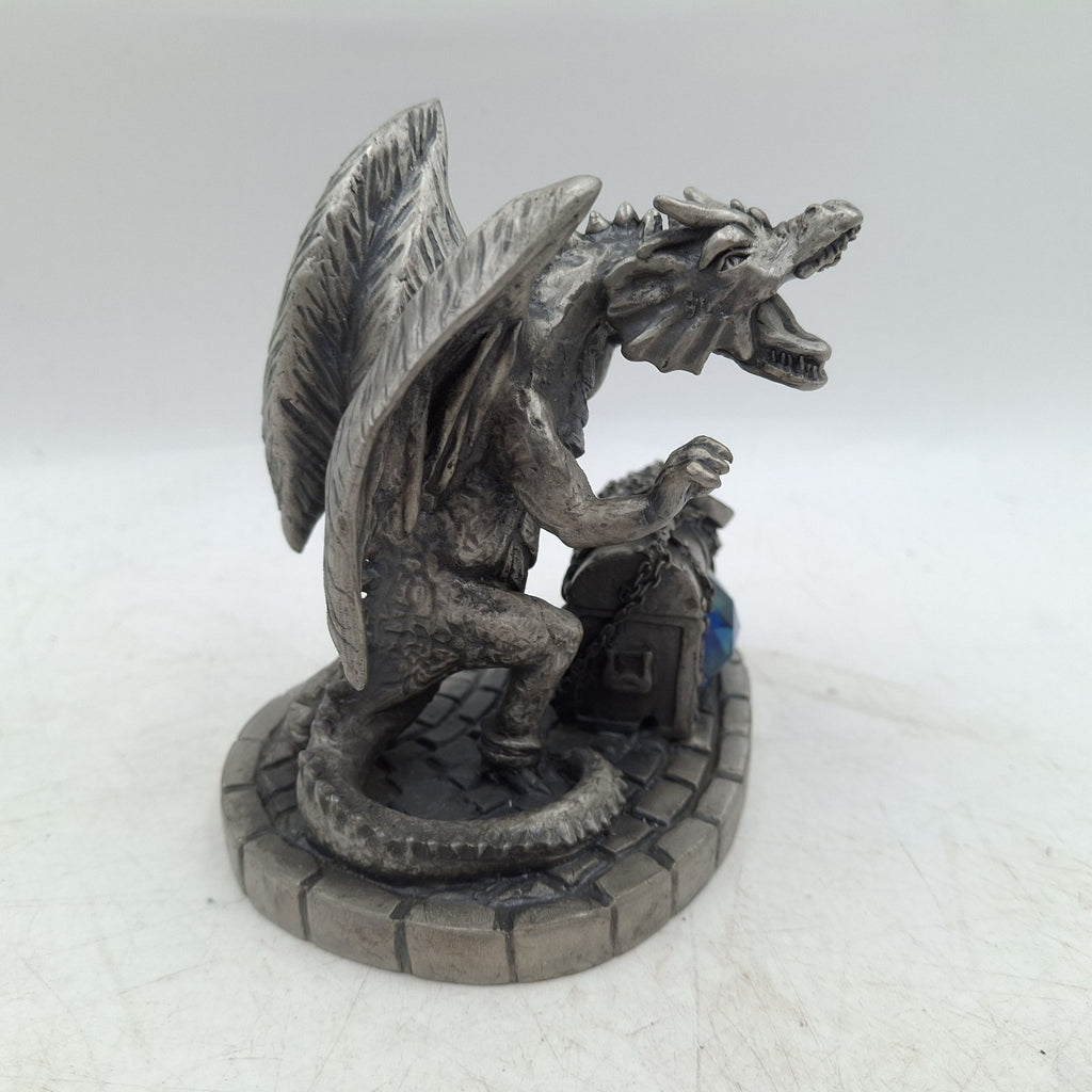 Tudor Mint Myth & Magic 'The Ferocious Dragon' Pewter Figurine No. 3865 - Blue Crystal - With Box - Pre-Owned
