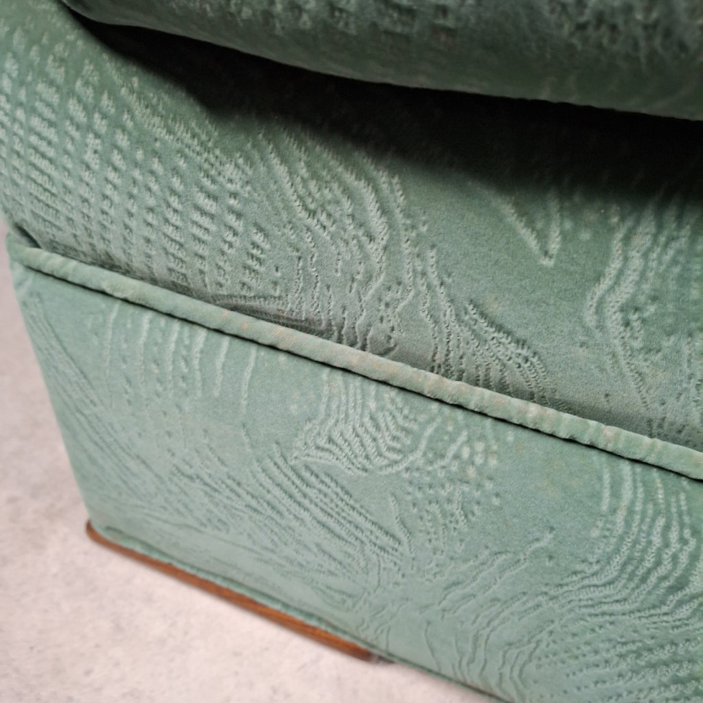 Vintage Roy Allen Upholstered Footstool | Green Velvet-Feel Fabric | 1980s | Made in England | Used