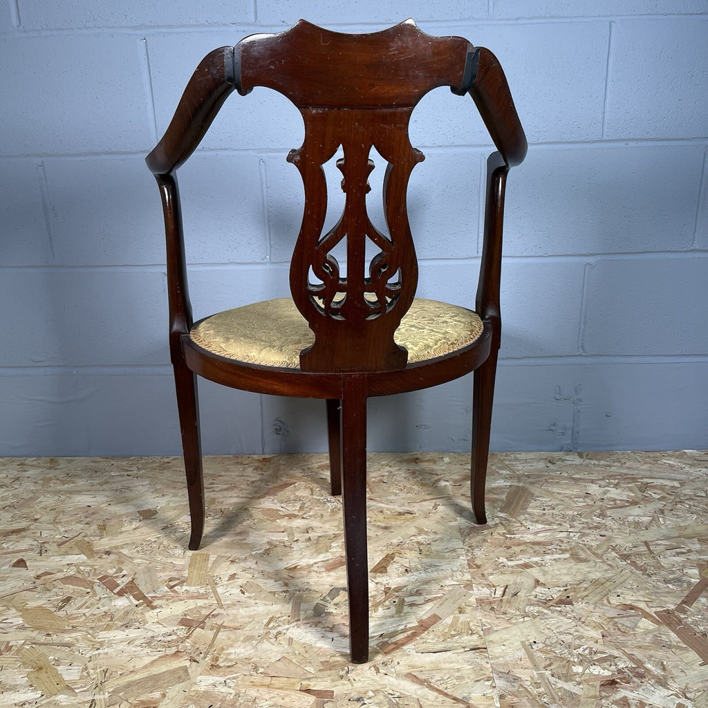 Edwardian Mahogany Upholstered Corner Chair | Oval Base | Antique | Used | Needs Repair