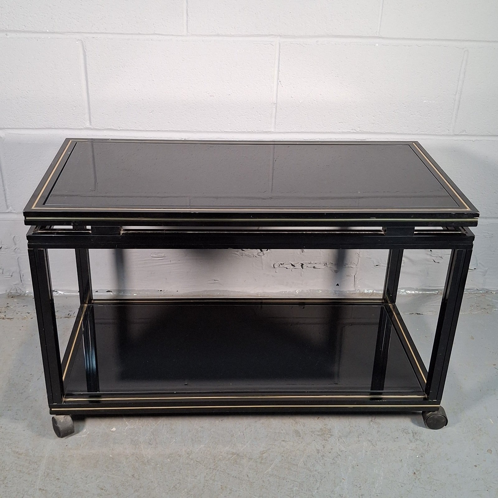 Pierre Vandel Paris Coffee Table On Castors Vintage Black & Gold Two Tier