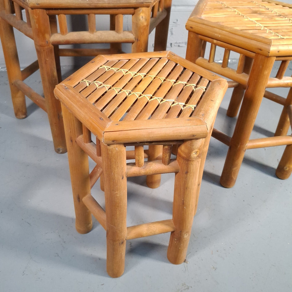 Vintage Hexagonal Rattan & Cane Nest of Tables | Boho Side Tables | Used | 43cm