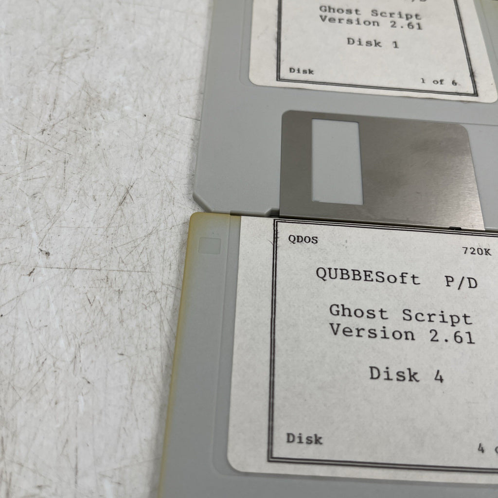 QUBBESoft Sinclair QL Floppy Disk Set - Ghost Script v2.61 (6 Disks) + PSION Xchange + PD Catalogue - QDOS 720K - Used