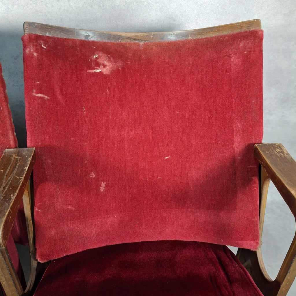 Art Deco Vintage Twin Cinema Theatre Fold-Up Seats | Red Fabric | Original Row Numbers