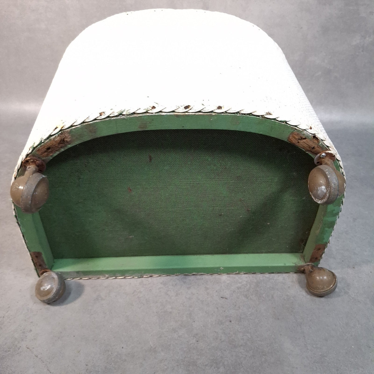 Vintage Lloyd Loom Style Storage Ottoman with Padded Floral Seat on Castors – Blanket Box