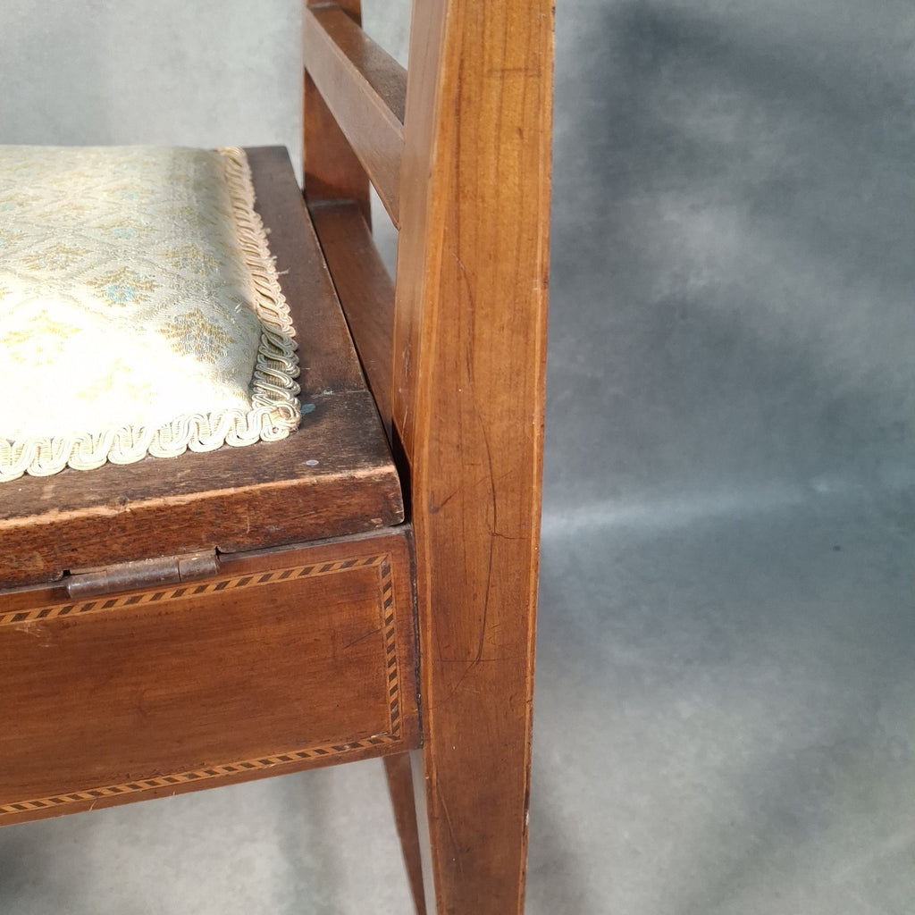 Piano Vanity Table Stool Wooden with Storage Upholstered Seat Mid Century