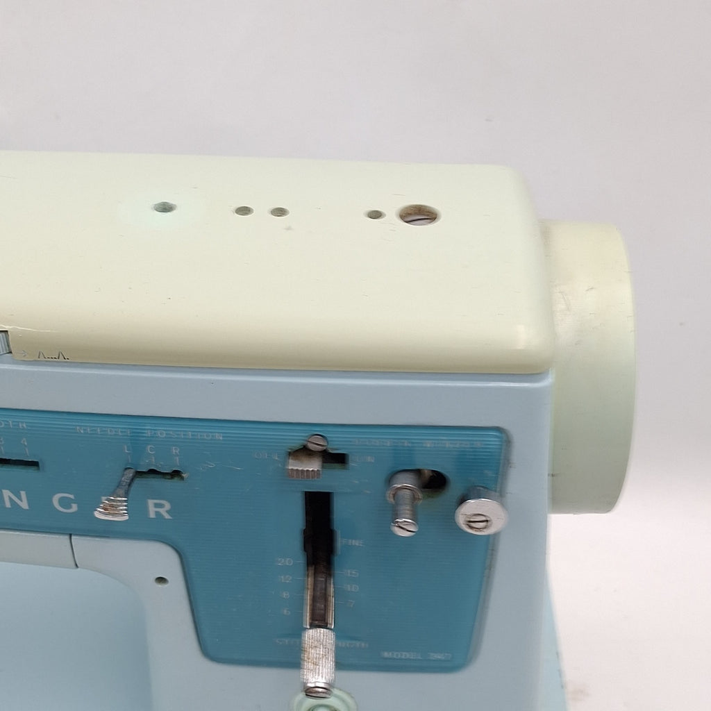 Vintage 60s Singer 347 Electric Heavy Duty Sewing Machine Duck Egg Blue W/pedal