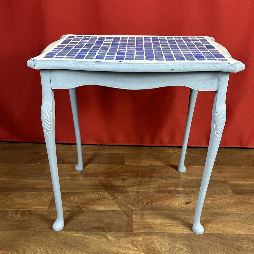 Tiled Top Mosaic Side Table Baby Blue Home Made Custom Table