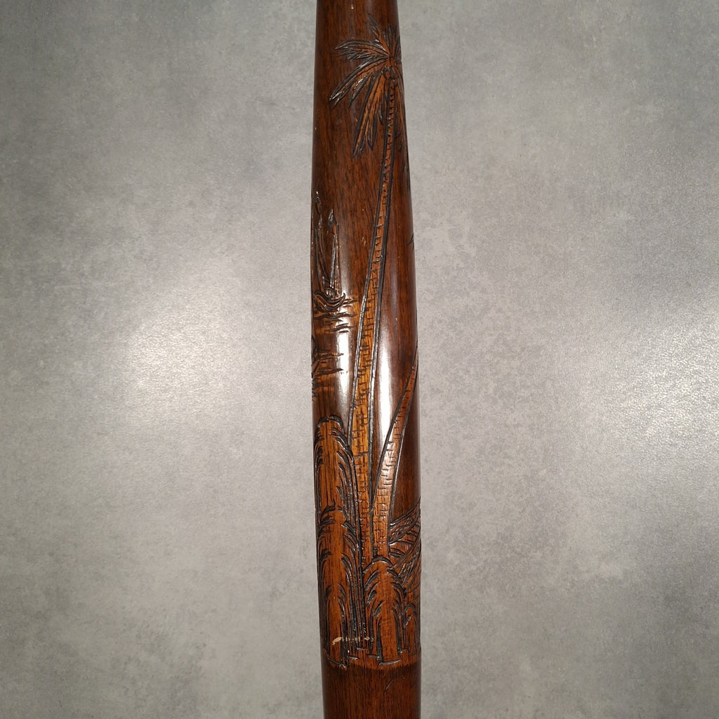 Vintage Carved Wooden Standard Floor Lamp Oriental Bamboo Motif Tall Asian