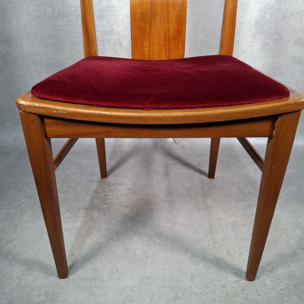 Vintage 1970s Mid-Century Dining Chair | Cherry Red Velvet Seat | Scandi Style | Used