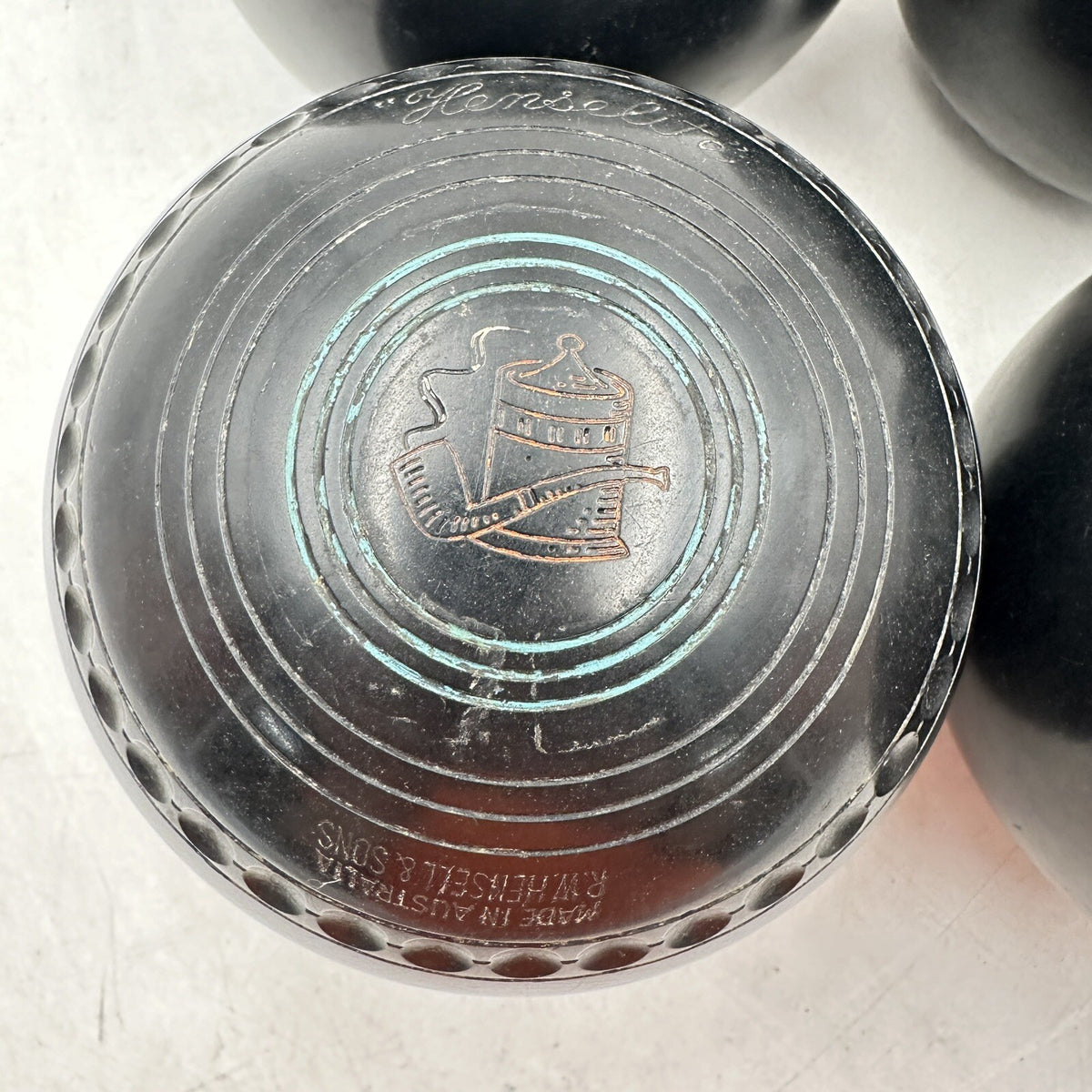 Henselite Super-Grip Lawn Bowls - Size 5 - Bias 273-EF - Set of 4 - BIBC Approved - Vintage - Used