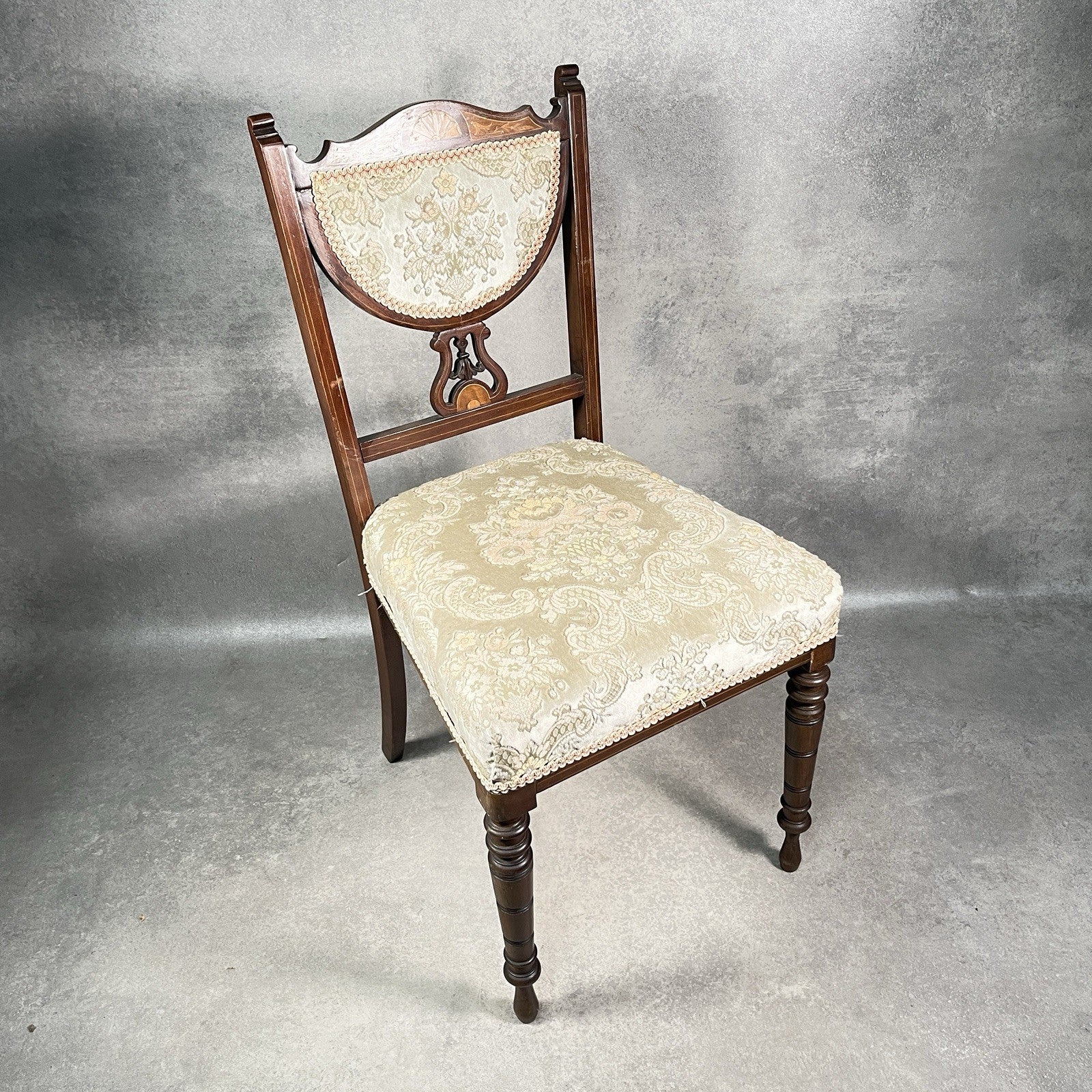 Edwardian Inlaid Mahogany Dining Chair Satinwood Fan Motif Detail c1900 Antique
