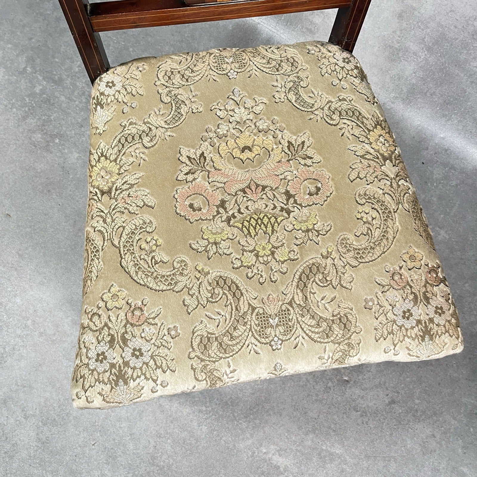 Edwardian Inlaid Mahogany Bedroom Chair | Satinwood Fan Motif | Floral Upholstery | Castors | c.1900 | Used