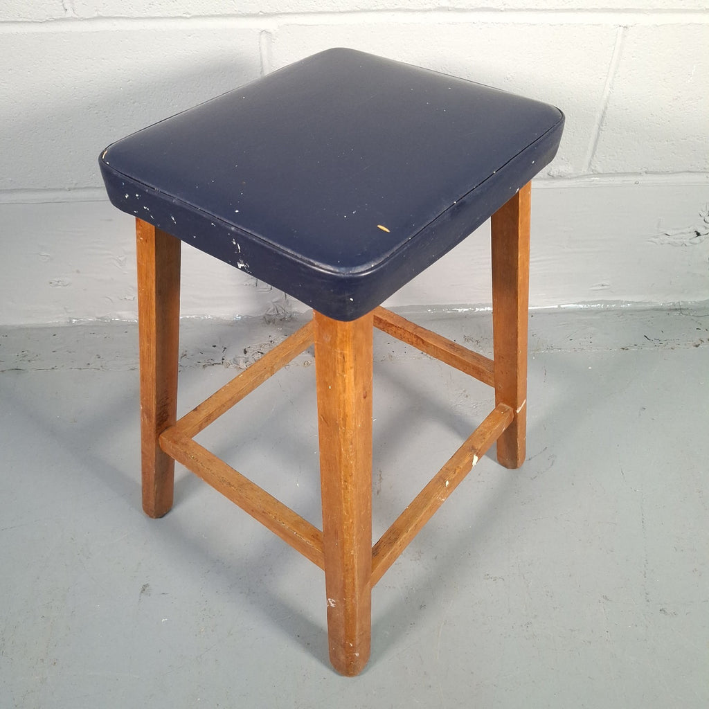 Mid Century Stool Blue Leatherette Topped Vintage Prop