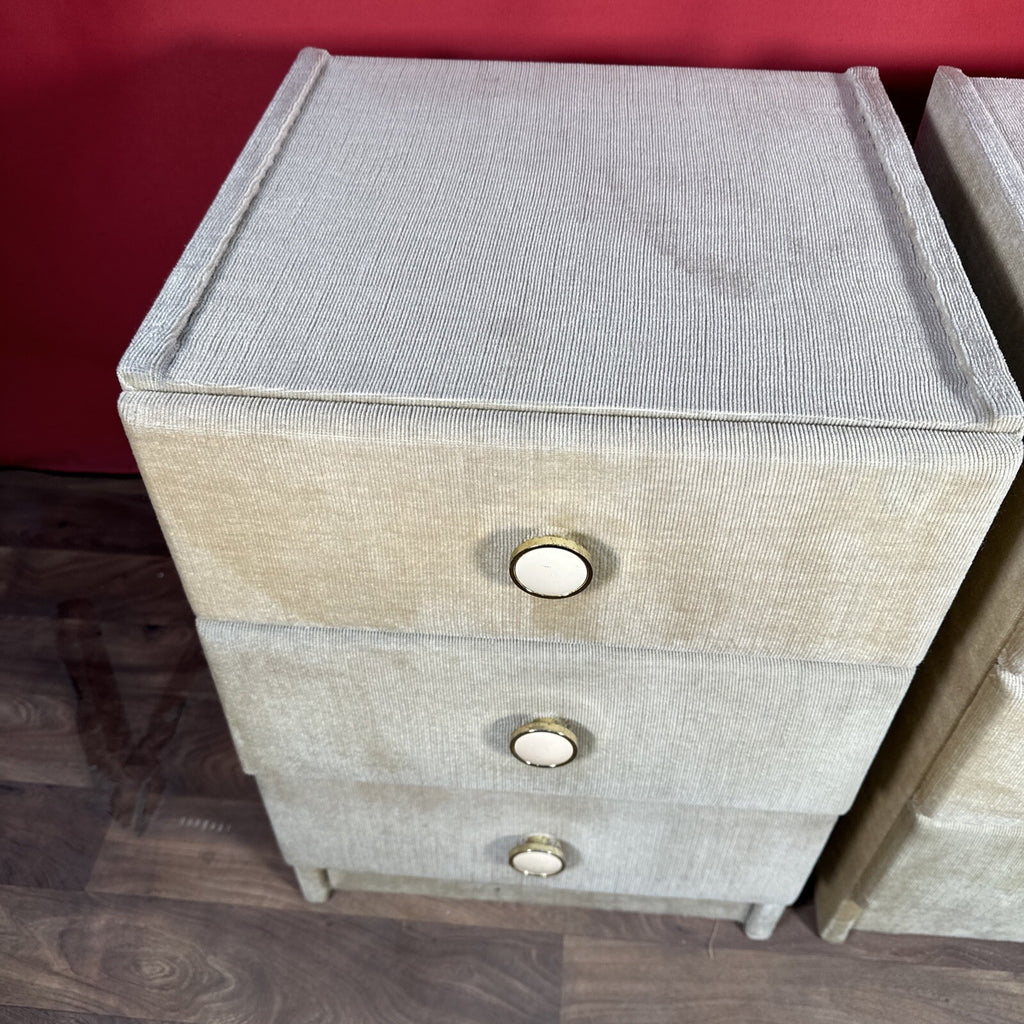 Velvet Bedside Vanity Cabinets Tables Mid Century 1970s Beige