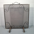 Vintage Wrought Iron Fire Spark Guard Screen with Scroll Decoration – Dark Bronze, 63cm x 58cm | Used