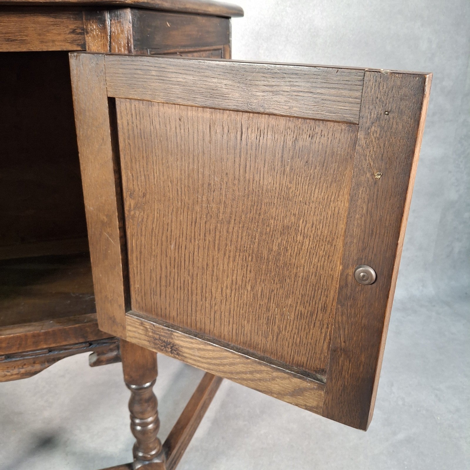 Old Charm Wood Bros Oak Hall Stand Cabinet – Carved Tudor Style Side Cupboard