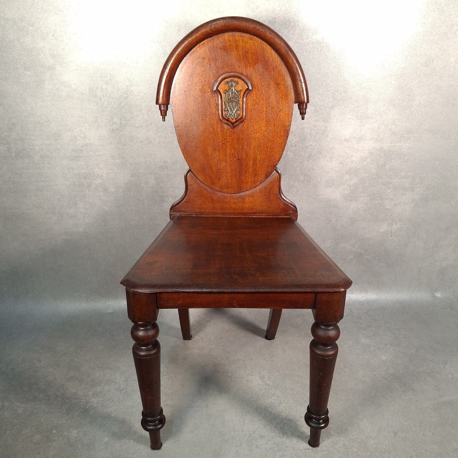 Victorian Mahogany Shield Back Chair | Brass Monogram | Antique | Previously Repaired | Used