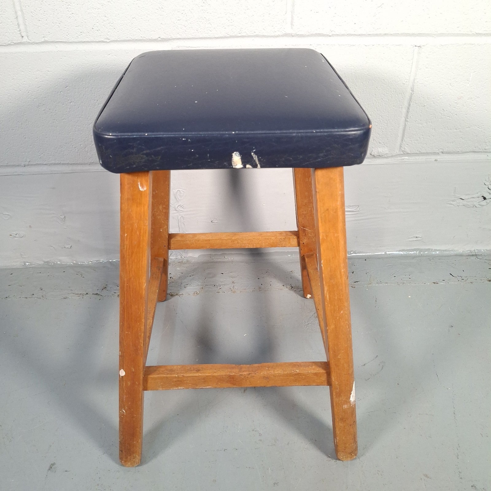 Mid Century Stool Blue Leatherette Topped Vintage Prop