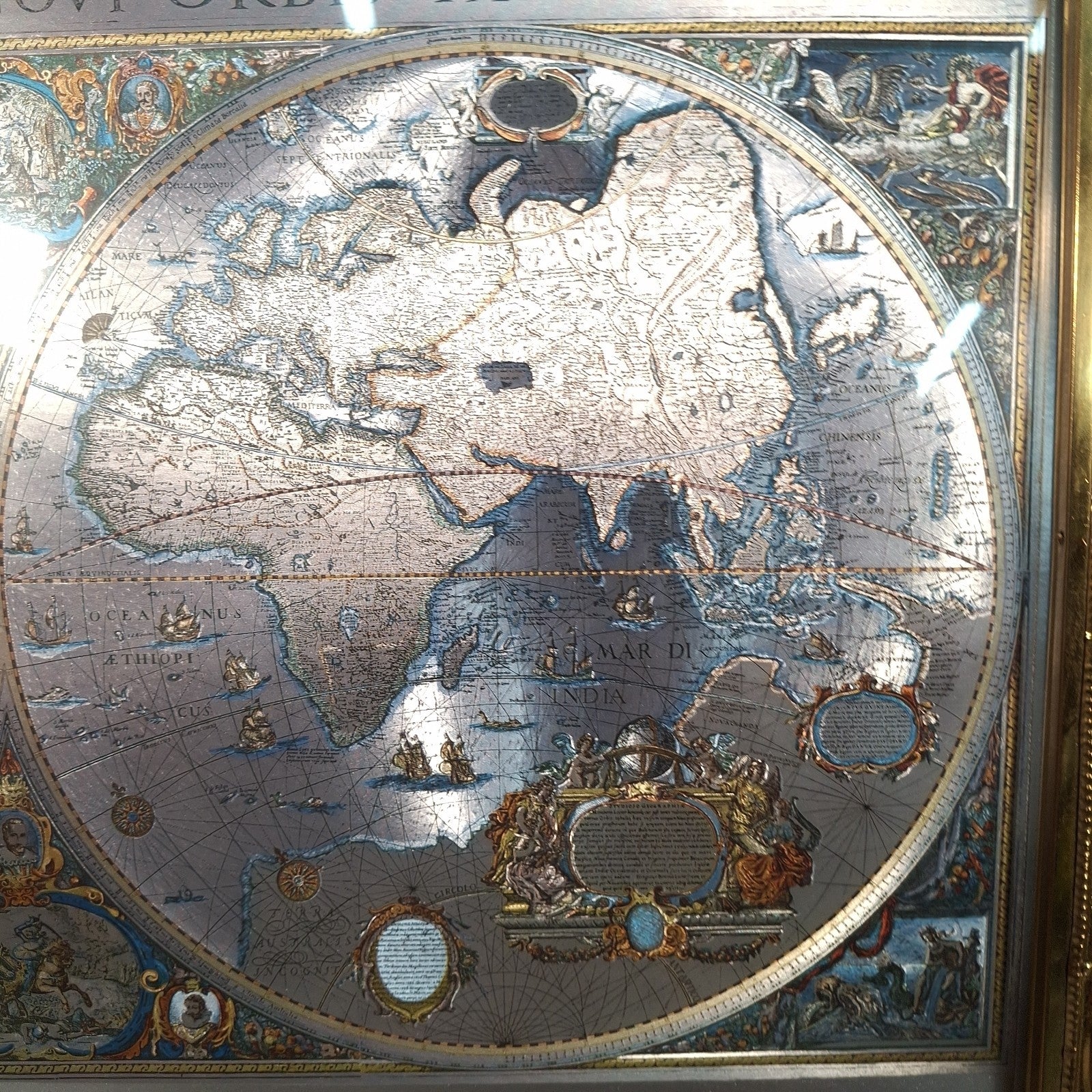 Framed Blaeu Wall Map Print – Nova Orbis Tabula c.1665 Decorative World Map