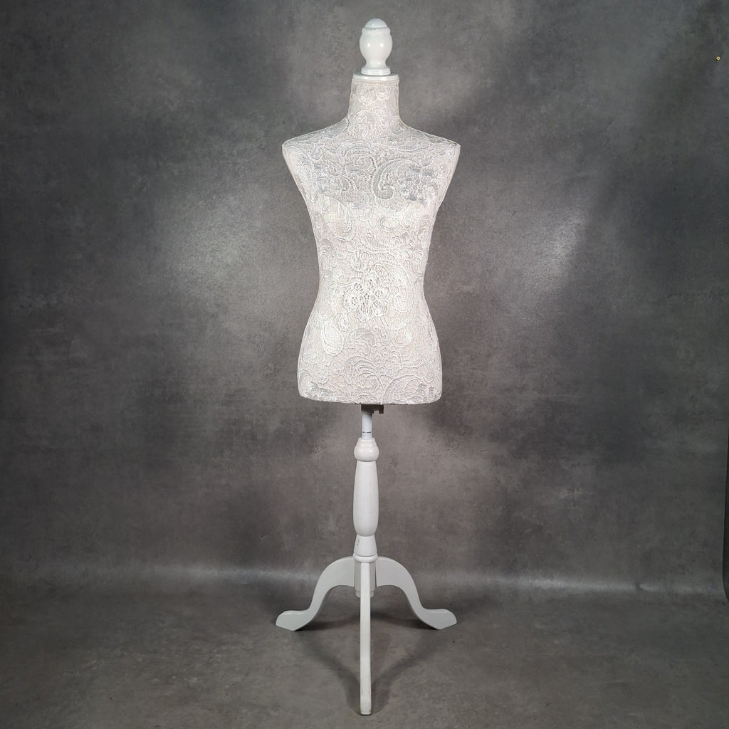 Dressmakers Mannequin Display Lace Covered Female Stand White Shabby Chic