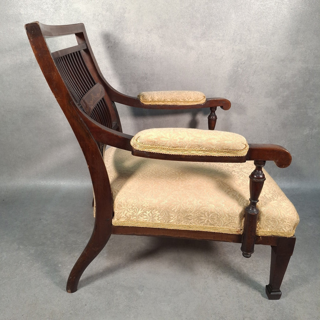 Edwardian Mahogany Elbow Armchair | Inlaid Back | Cut-Down Legs | Restoration Project | Used