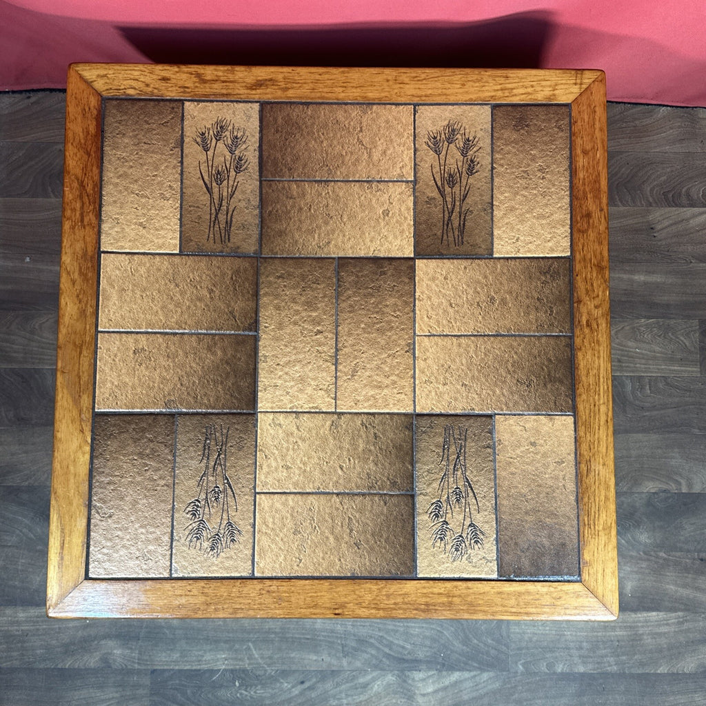 Vintage Danish Mid-Century Coffee Table | Square Teak Frame with Floral Tiled Top