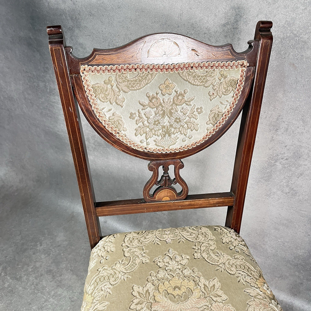 Bedroom Chair Edwardian Inlaid Mahogany Satinwood Fan Motif Detail c1900 Antique