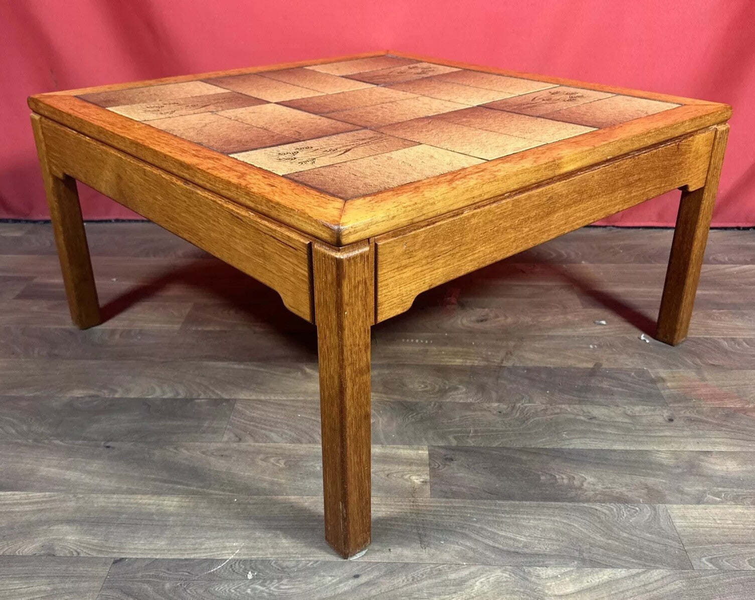 Vintage Danish Mid-Century Coffee Table | Square Teak Frame with Floral Tiled Top