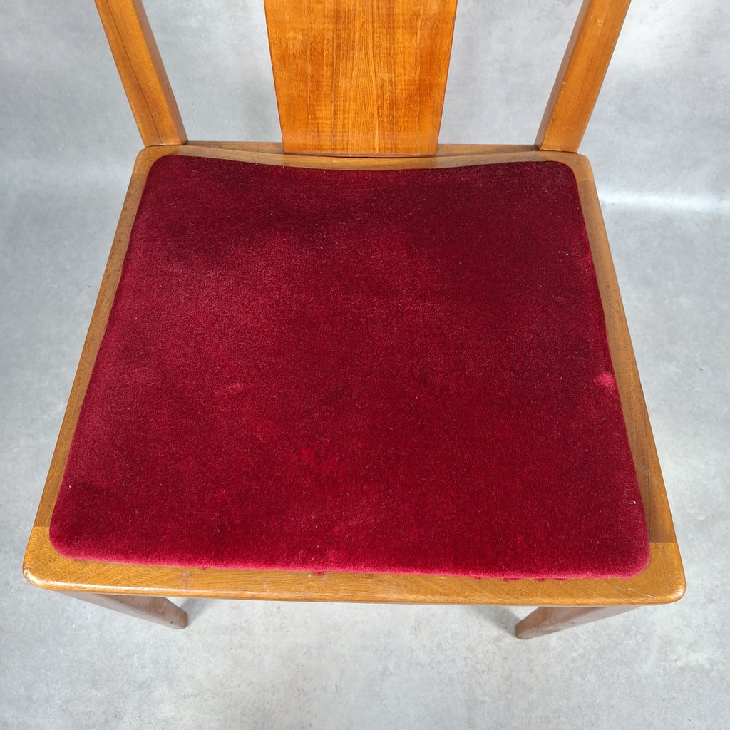 Vintage 1970s Mid-Century Dining Chair | Cherry Red Velvet Seat | Scandi Style | Used