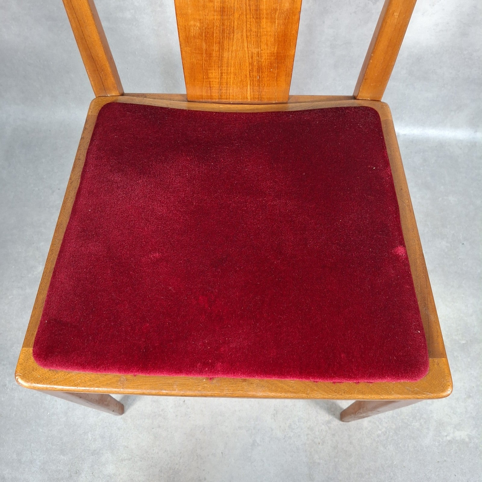 Vintage 1970s Mid-Century Dining Chair | Cherry Red Velvet Seat | Scandi Style | Used