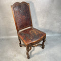 Antique Victorian Renaissance Revival Oak Hall Chair | Tooled Leather Seat & Back | c.1880s | Used