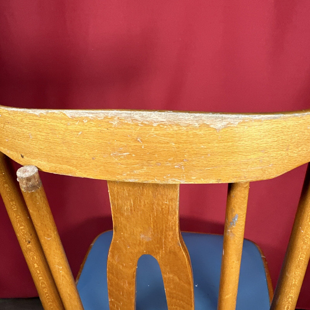 Dining Chair Mid Century Blue Vinyl Seat Cushion Made In Romania PROP