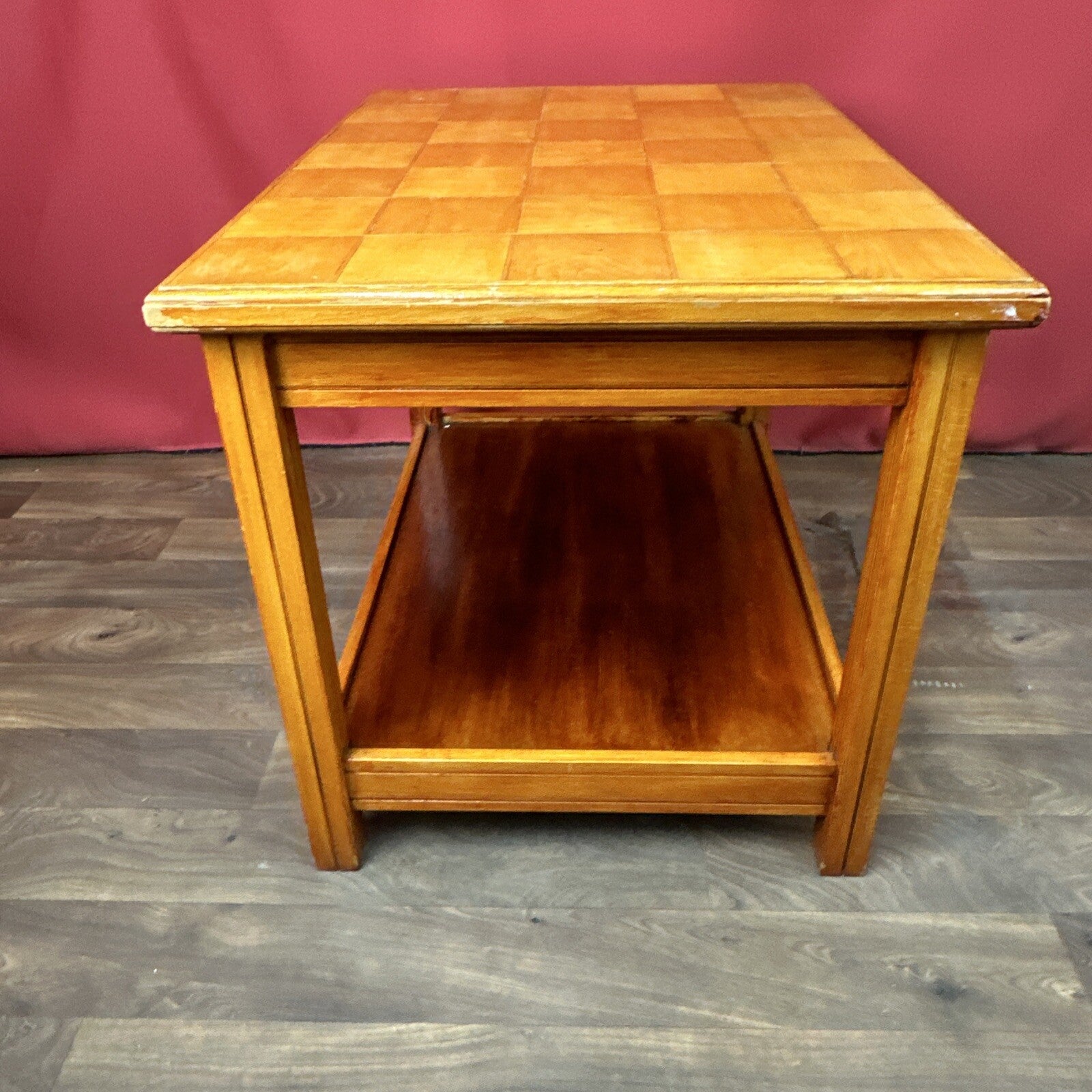 Vintage Square Coffee Table | Patterned Top | Retro Side Table | Used | Orange Tones