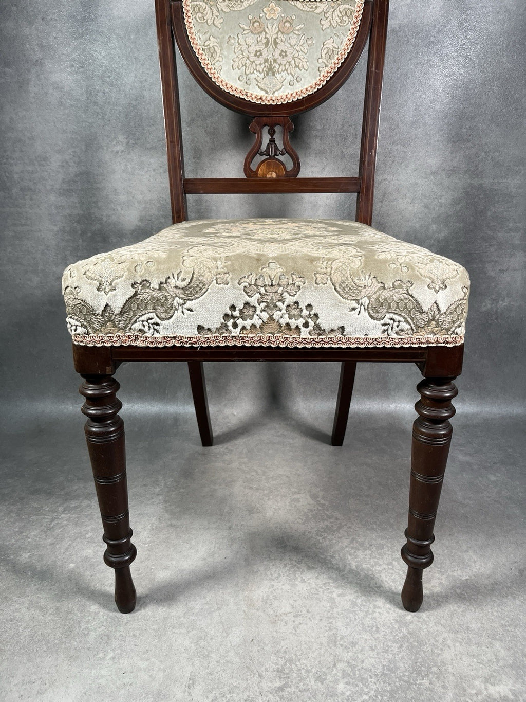 Edwardian Inlaid Mahogany Chair | Satinwood Fan Motif | Floral Upholstery | c.1900 | Antique | Used