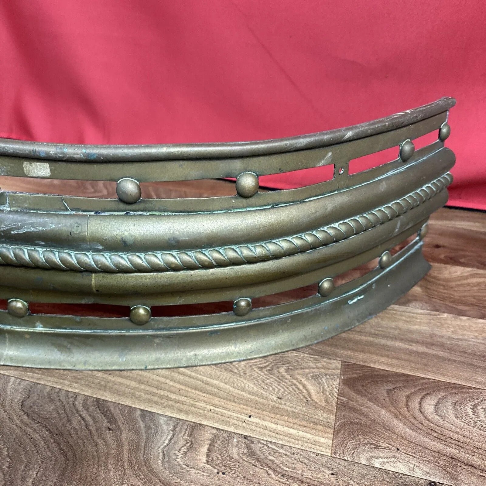 Curved Brass Fireplace Fender Tall Rope Design Curb Gate Vintage