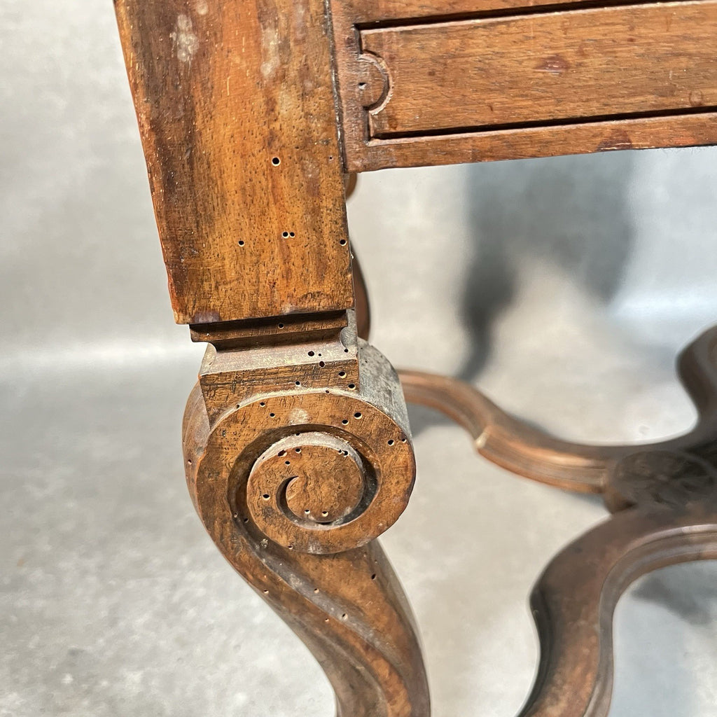 Antique Victorian Renaissance Revival Oak Hall Chair c.1880s Tooled Leather Seat