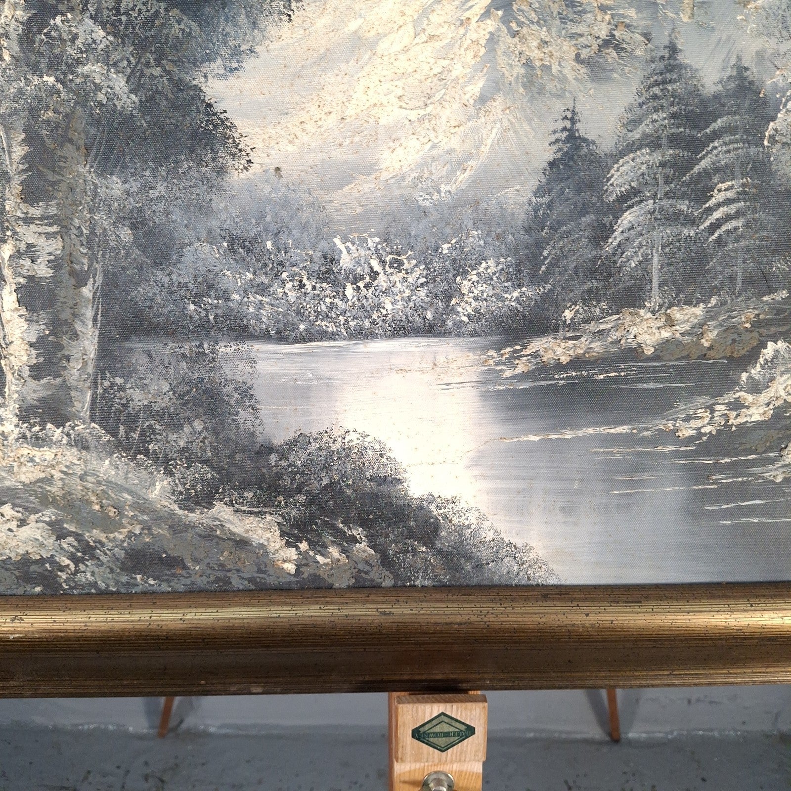 Painting Moody Winter Landscape Woodland Mountain Oil On Canvas Signed Louise