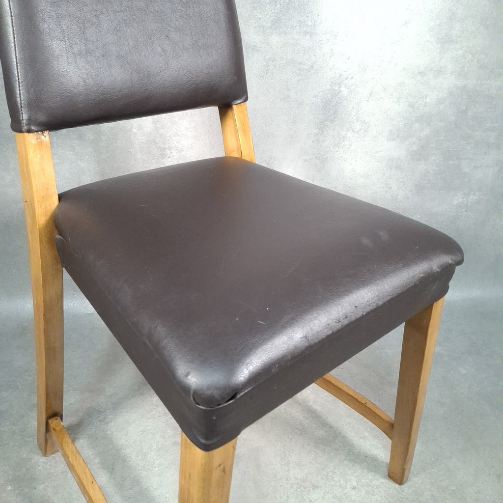 Dining Chair Vintage Brown Faux Leather Wooden Frame Retro Café Pub Restaurant