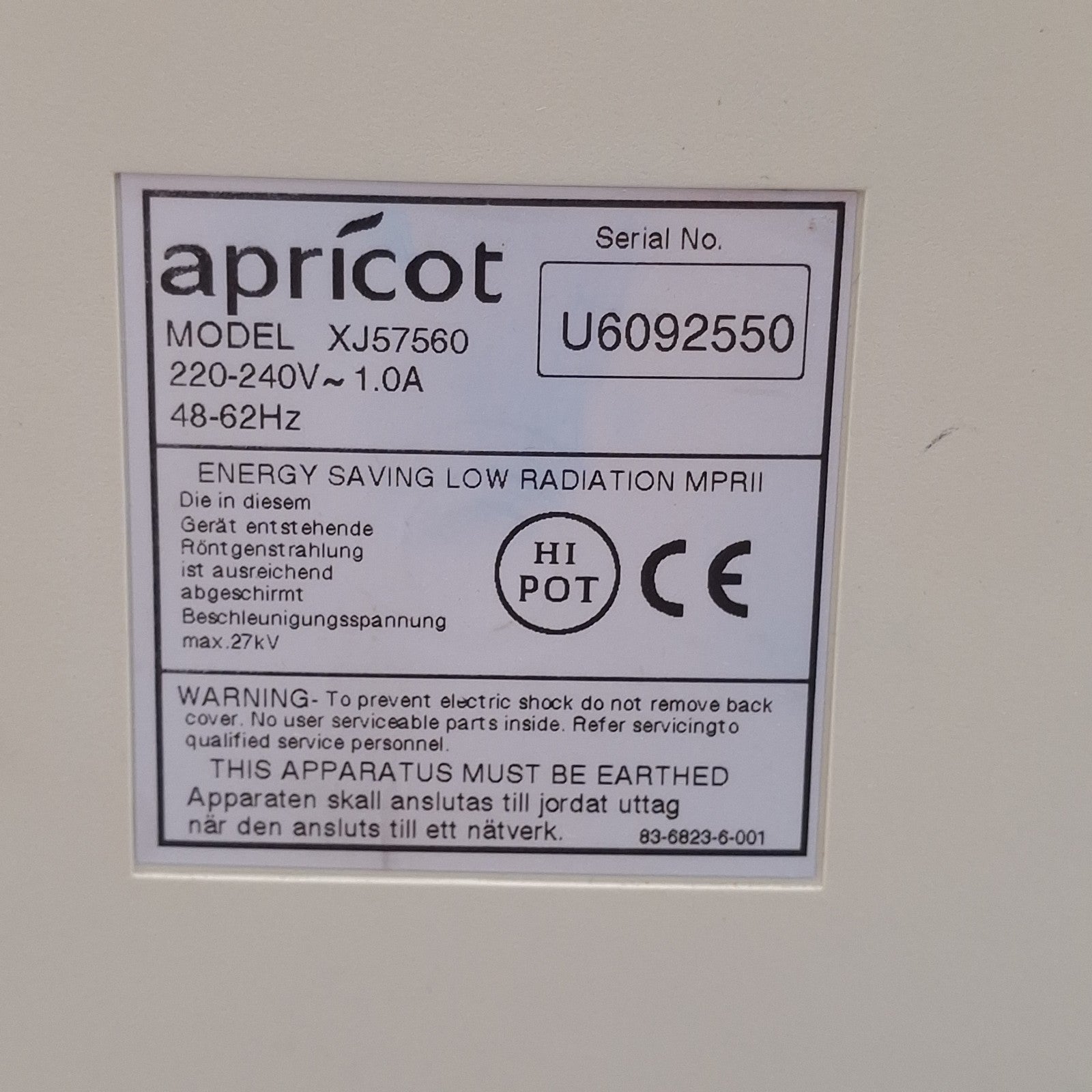 Apricot XJ57560 15.6" CRT VGA Monitor | Vintage | Used | Spares or Repair | Retro Prop