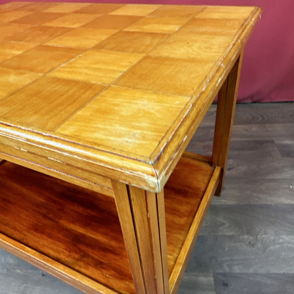 Vintage Square Coffee Table | Patterned Top | Retro Side Table | Used | Orange Tones